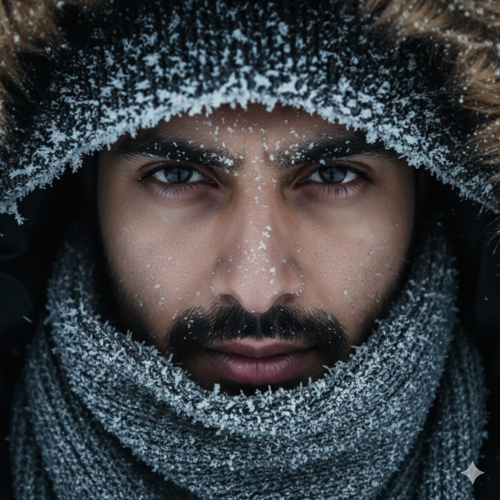 10 Viral Winter Gemini AI Photo Editing Prompts for Boys -Snowy Face Portrait